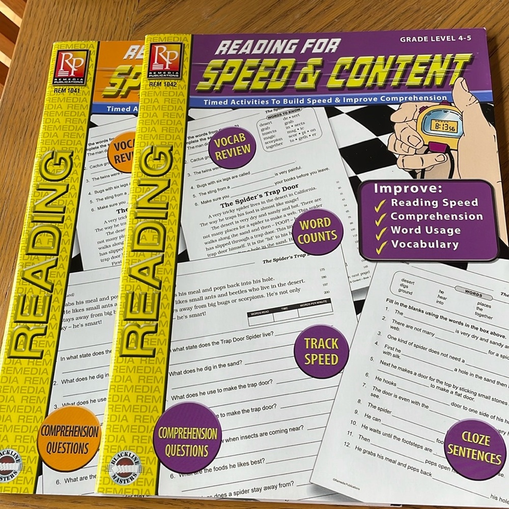 Reading For Speed & Content Grade Level 3-4 and 4-5 (2 Books)